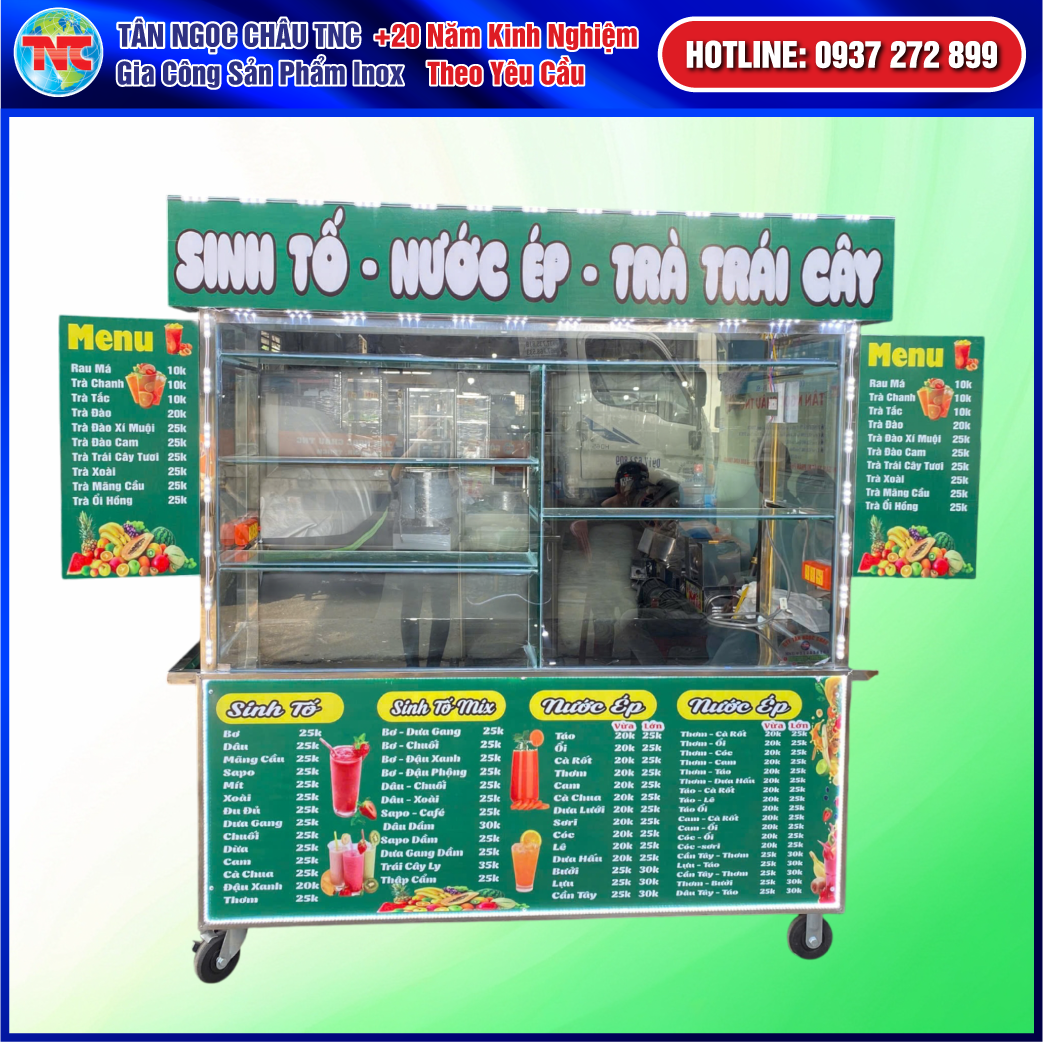Xe Sinh Tố Nước Ép Trà Trái Cây Decal Xanh Led